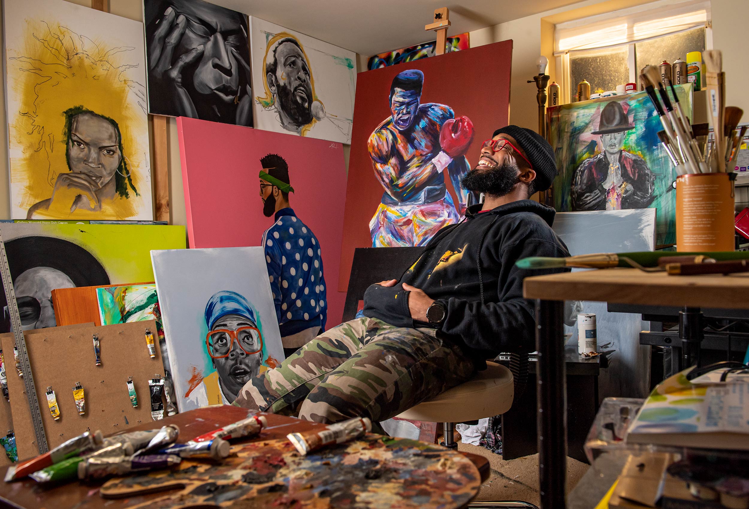 Portrait of artist and Athletic Brewing Co. Ambassador M. Anthony Cooper-Jenkins  in studio