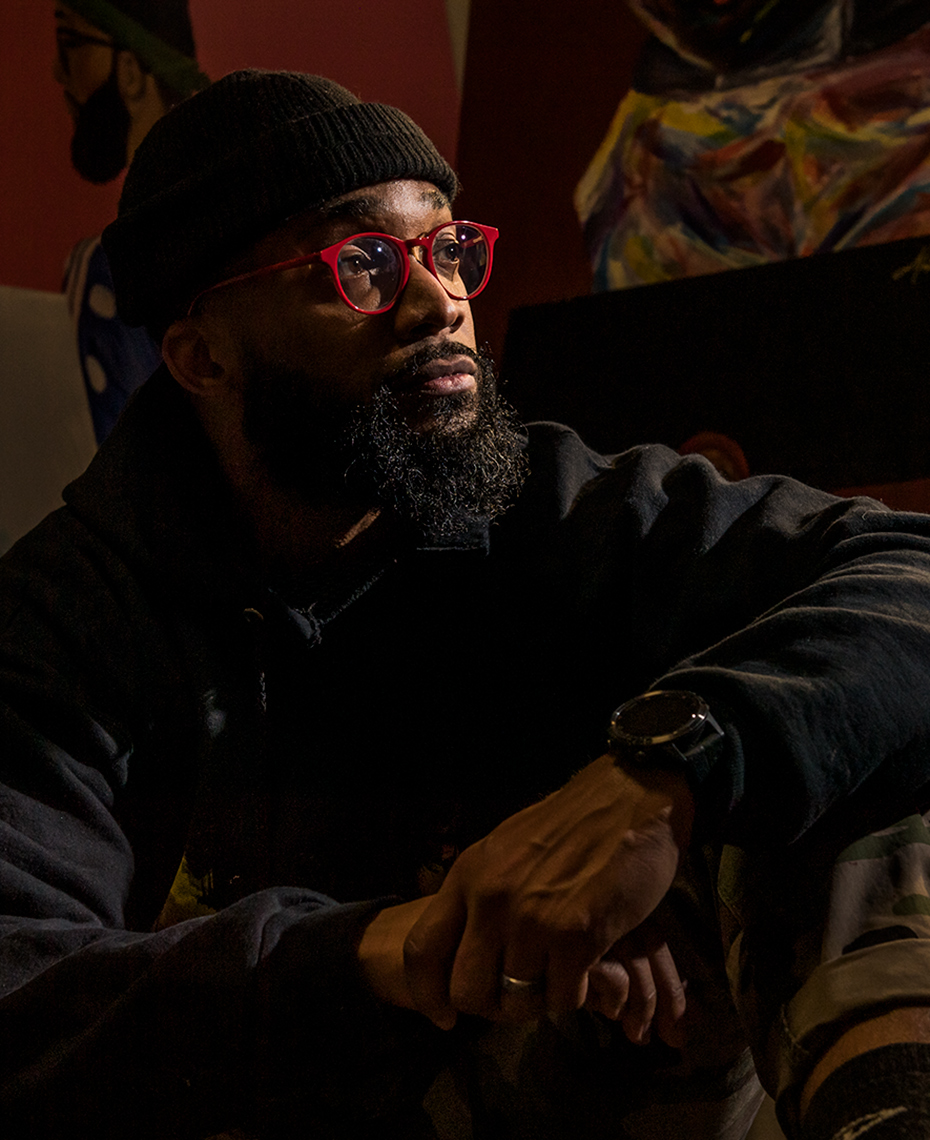 Moody portrait of artist  M. Anthony Cooper-Jenkins  for Athletic Brewing Co. Ambassador profile