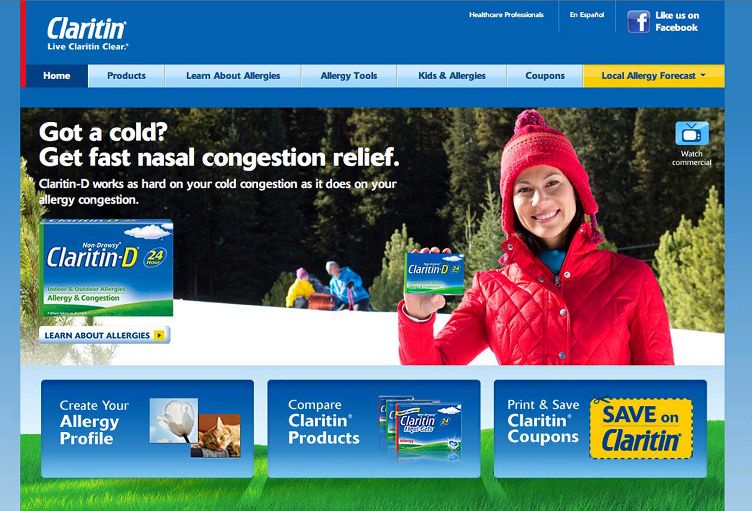 Screen grab from website for Non Drowsy Claritin D advertising campaign 