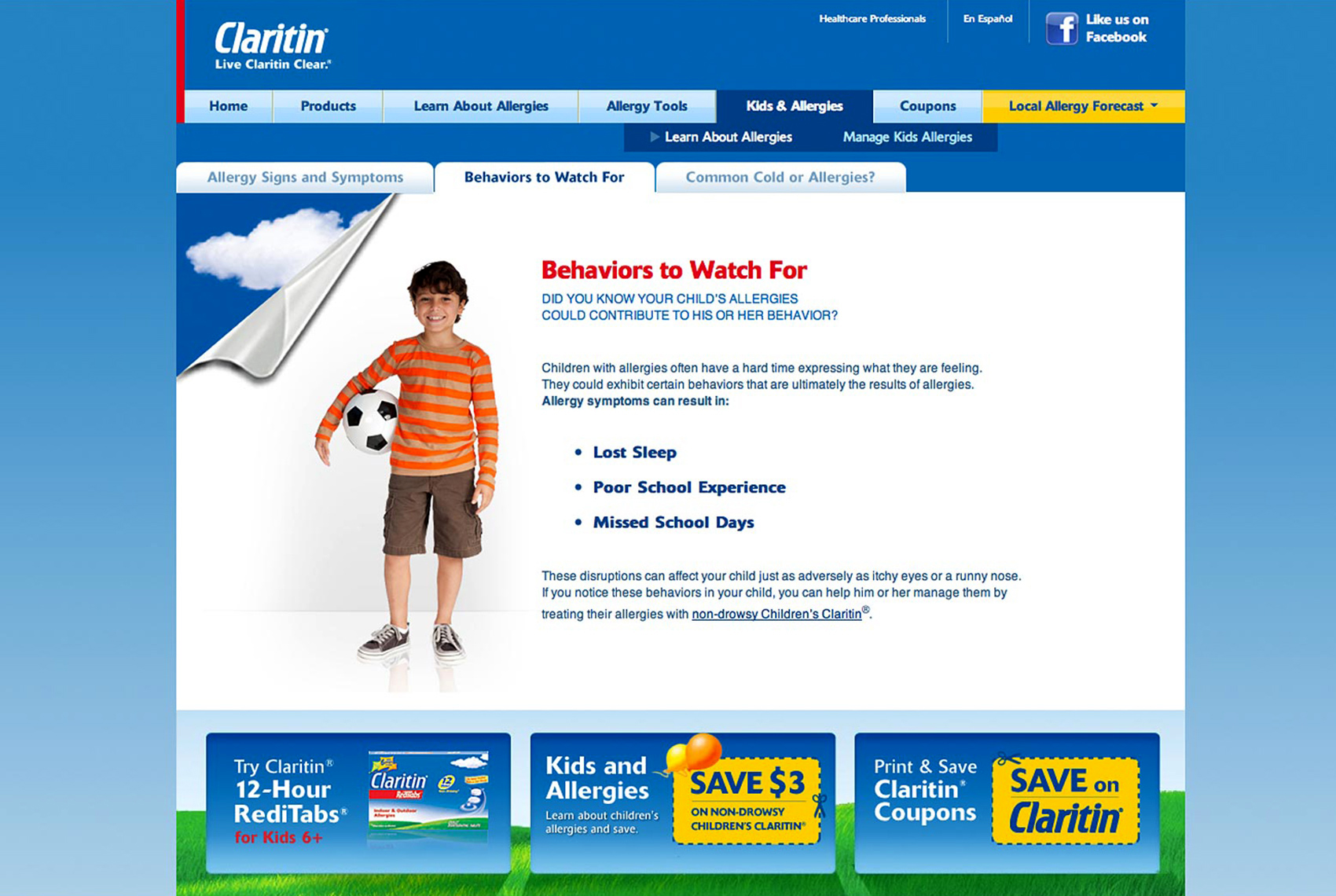 Screen grab from Claritin Kids website 