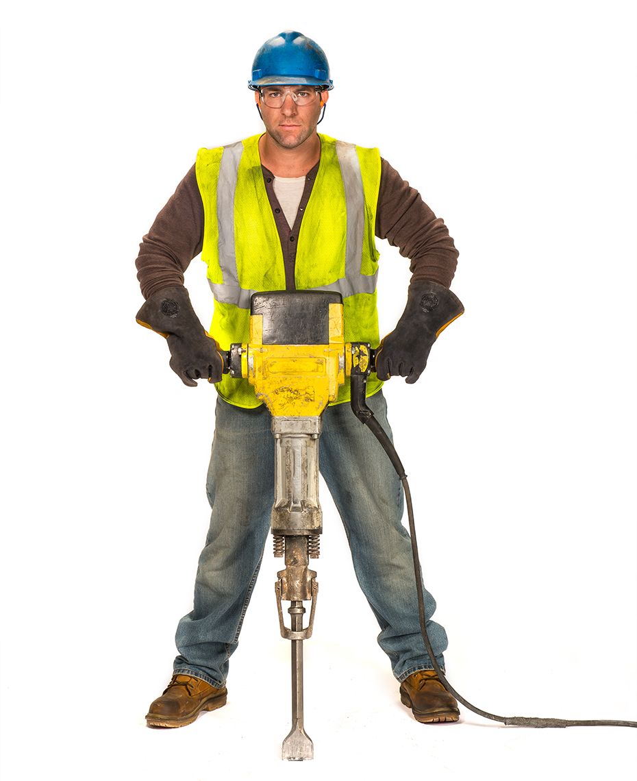 Construction worker on white background for Dr. Scholl