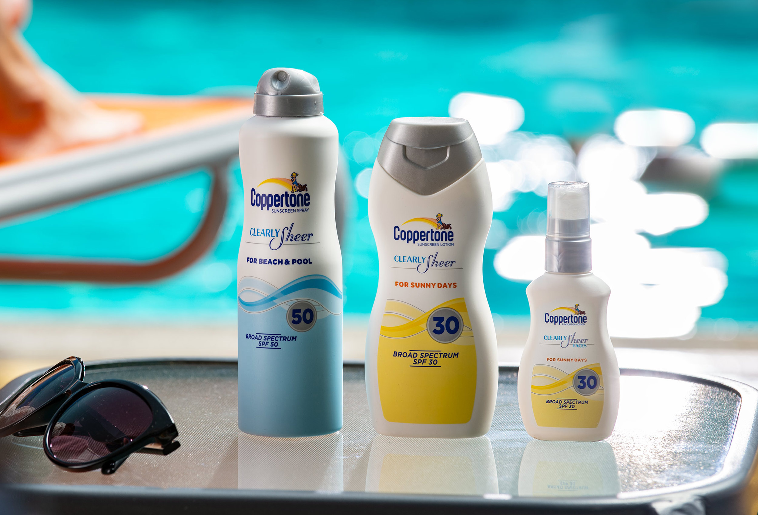 Coppertone product photography -Clearly-Sheer-Beach-Pool-Sun