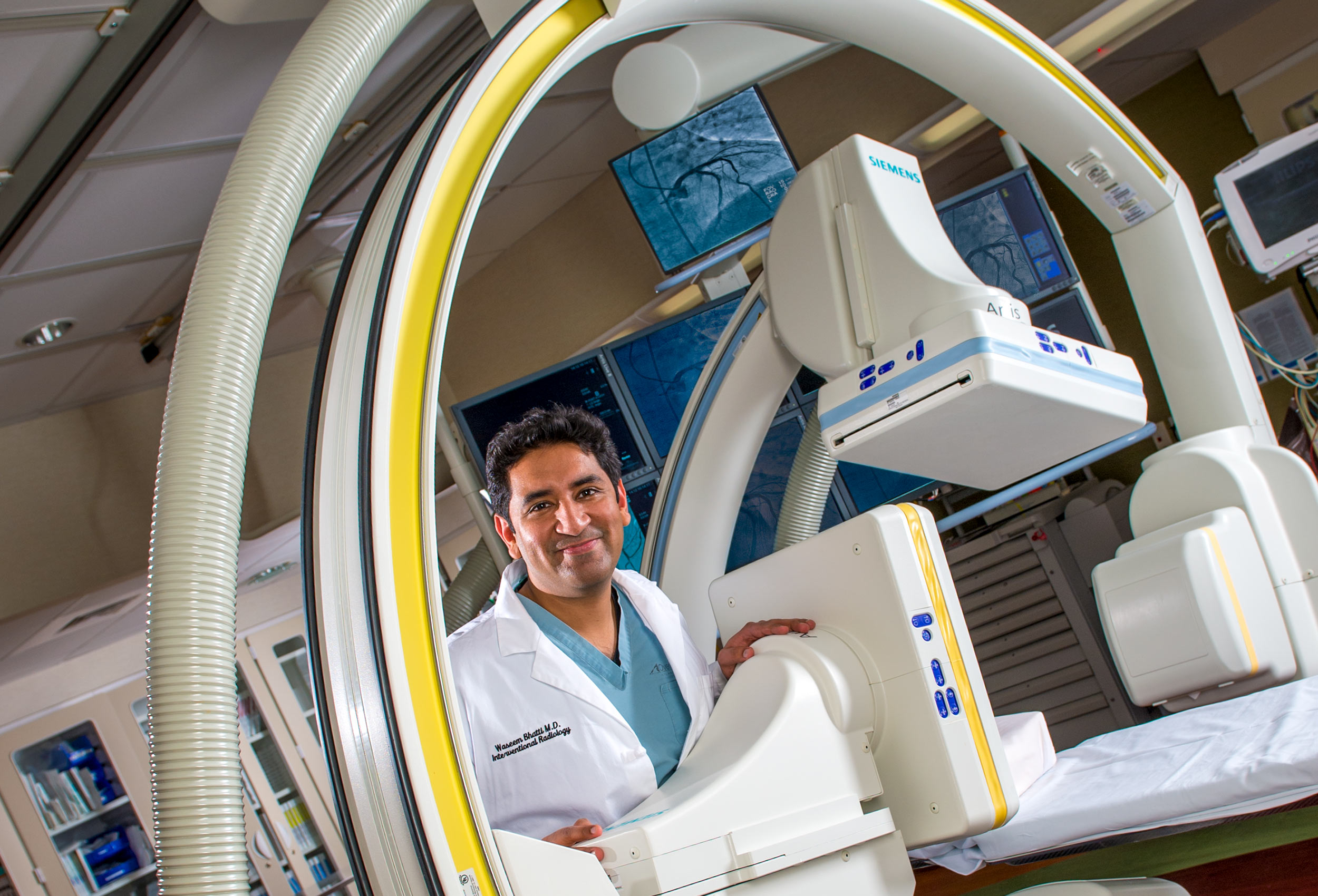 Dr. Waseem Bhatti in the interventiional radiology suite at Overlook