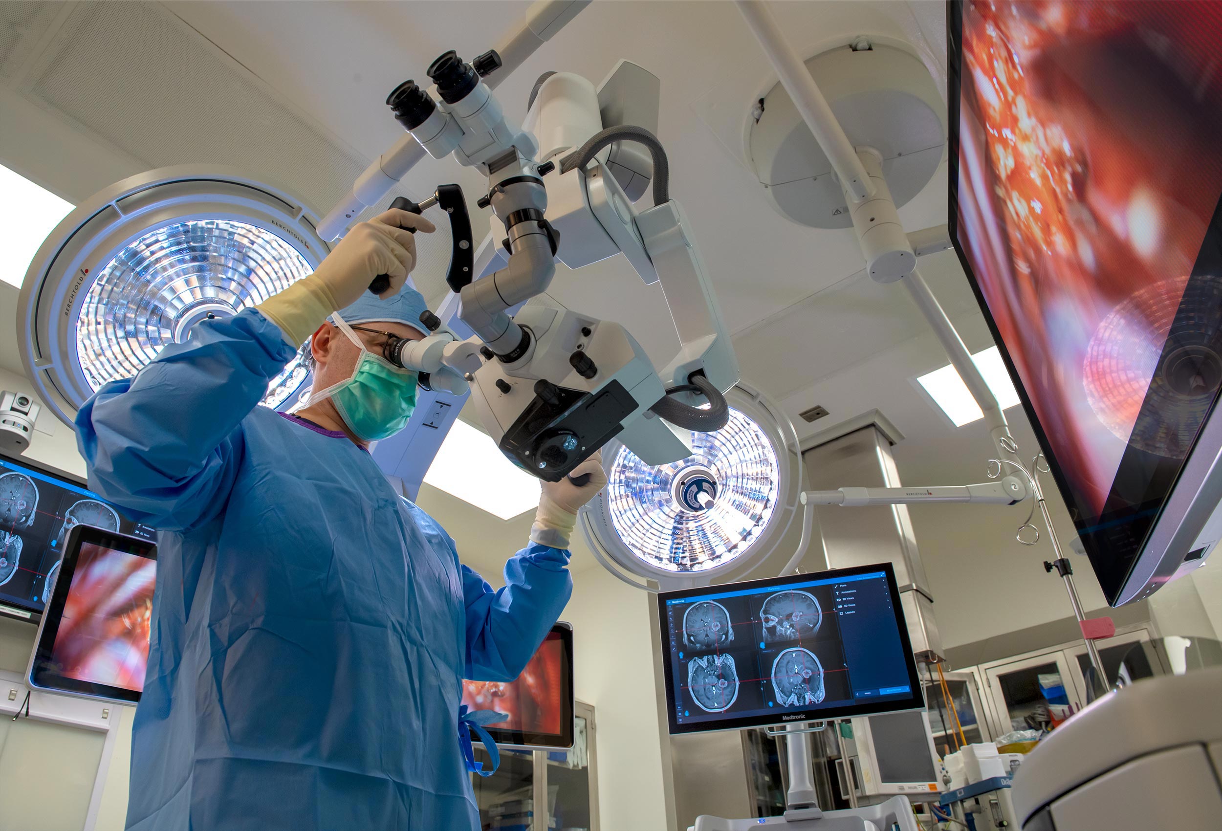 Neurosurgeon Yaron Moshel in operating room at Overlook Medical Center