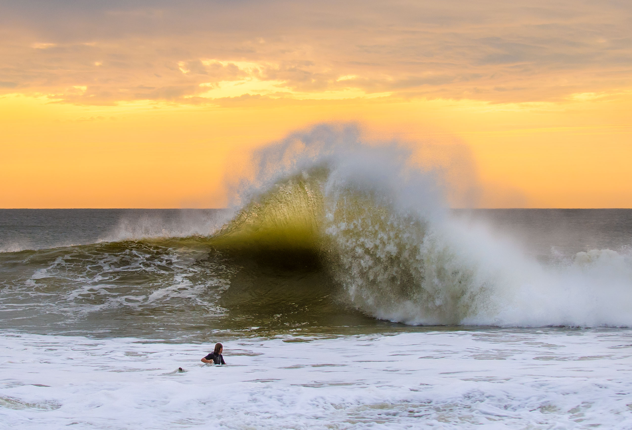 Backwash wave at sunrise in Seaside Heights, NJ.